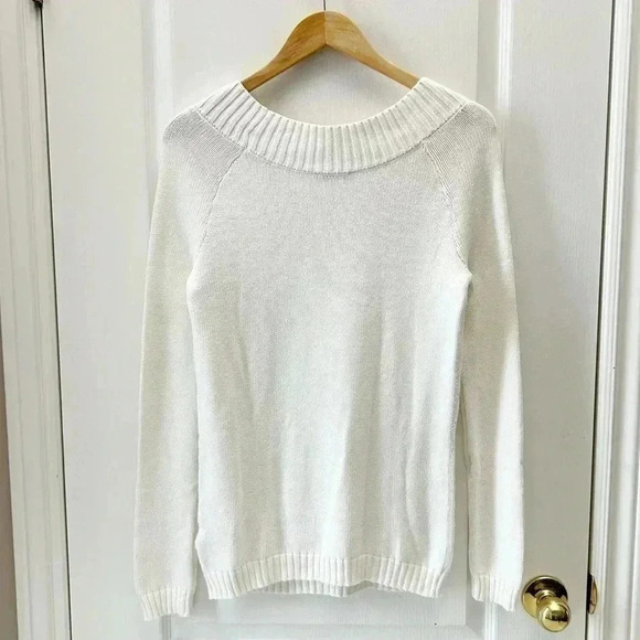 Ricki’s Cable Knit Sweater Boat Neck Cotton Pullover Ivory Size Small - Picture 3 of 14